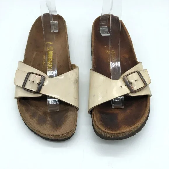 Birkenstock Madrid BirkoFlor Sandals Slides Shiny Ivory 40 Womens US 9 Narrow - Picture 2 of 11